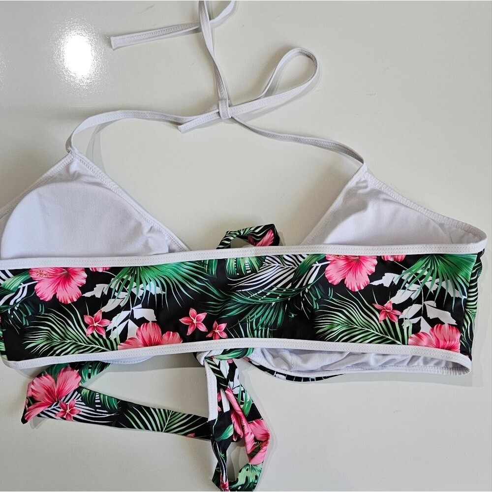 Floral Tie-Front Bikini Top & High-Waist Swim Shorts - Black with Pink Floral - Picture 8 of 11